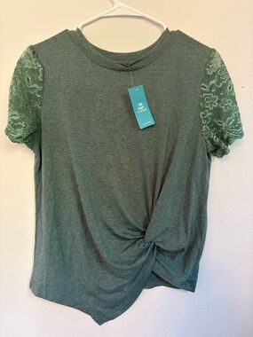 Cupshe Green Lace Sleeve Knot Front Women’s Top NWT Size S